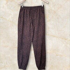 Half Moon Animal Print Jogger‎ Pants Brown Cheetah Leopard Small Elastic Waist
